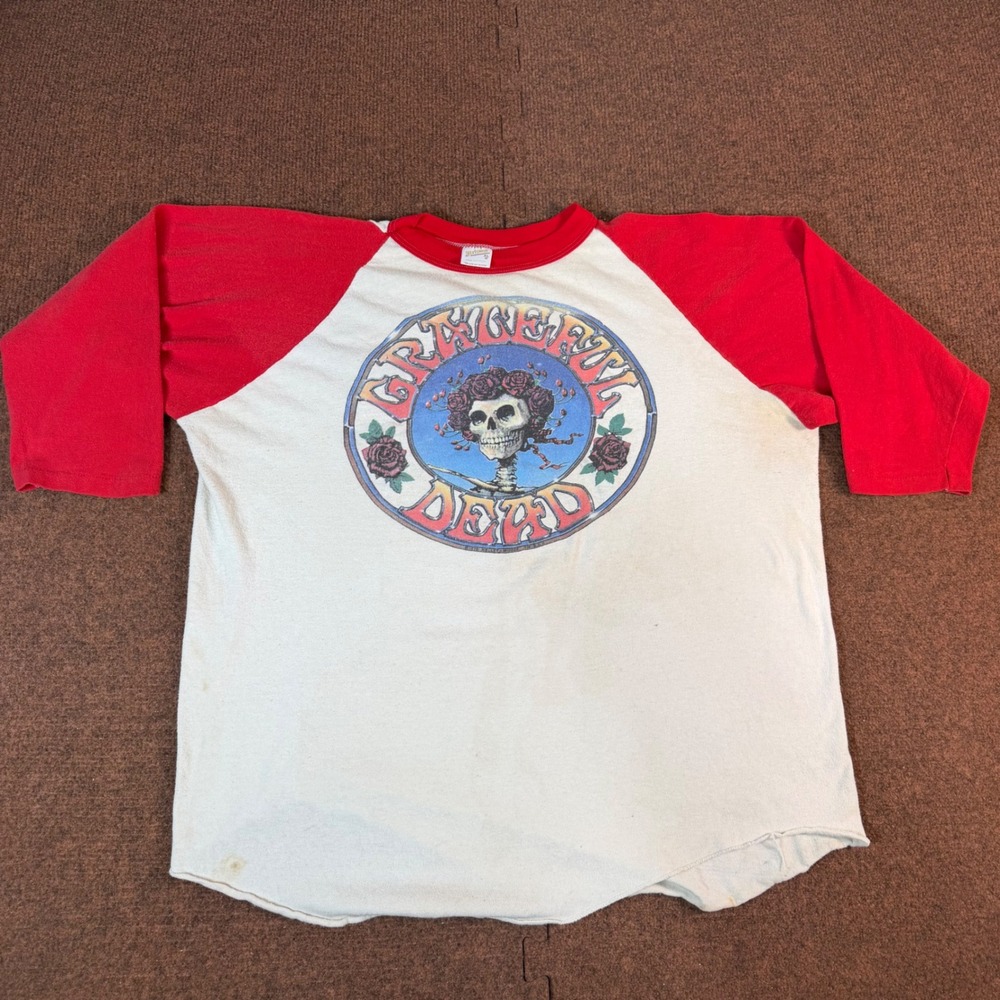 Vintage Grateful Dead Bertha Skull Roses Raglan Shirt XL White Sportswear 70s